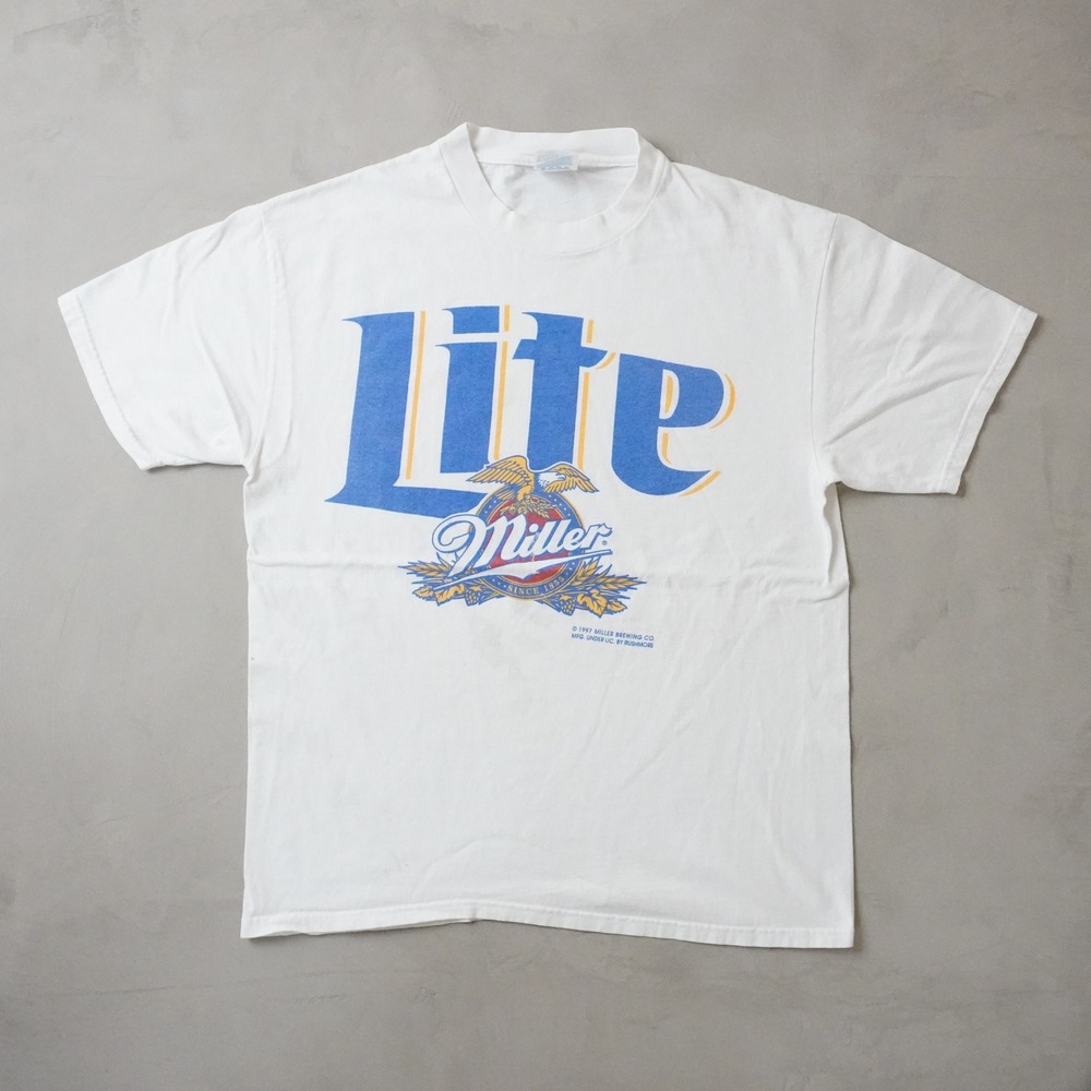 Vintage Miller Lite T-Shirt Large Mens 90s White Beer Graphic Hanes Beefy-T USA